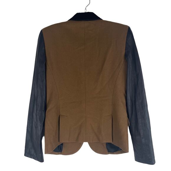 DKNY Donna Karan Wool Lamb Leather Blazer Jacket Brown Black Size 2 - Picture 4 of 6